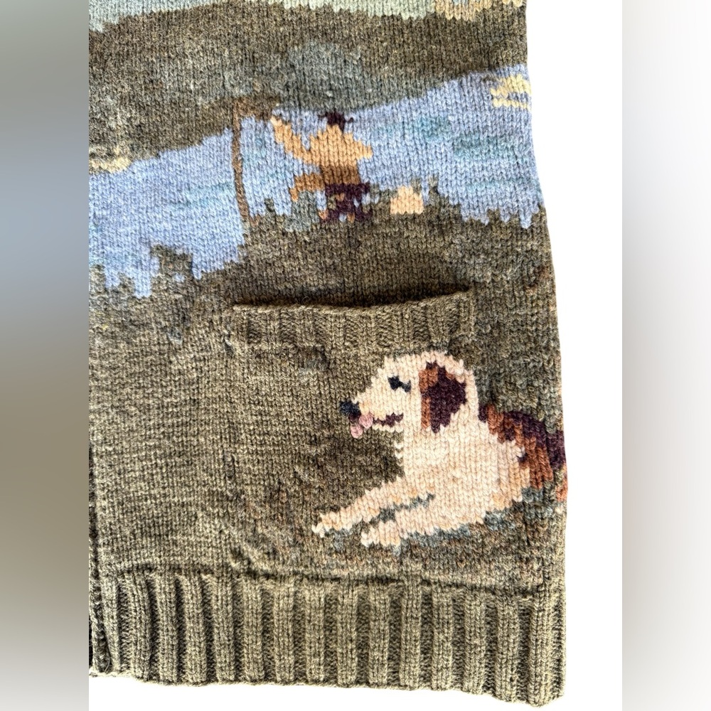 RARE Vtg Ralph Lauren Hand-Knit 100% Lambswool Sweater Dog Horse Carriage Size S - Picture 5 of 12